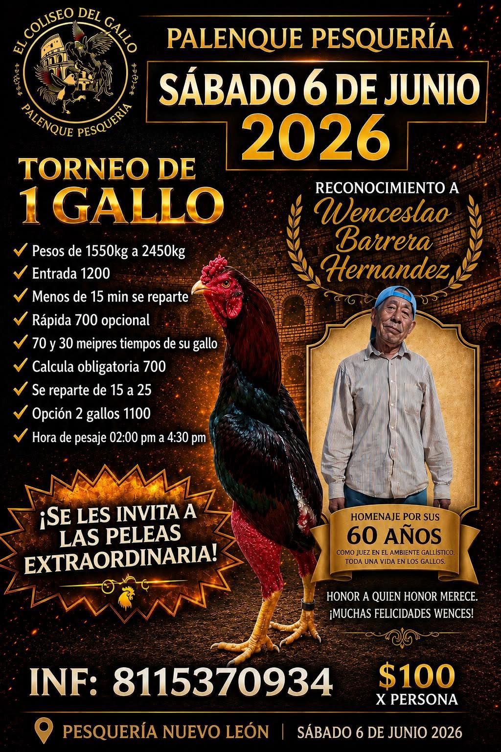 TORNEO DE 1 GALLO CON OPCION DE 2 